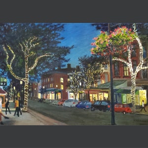 Tarrytown Night Scene, Main Street, Near the Liquor Store (giclee print)