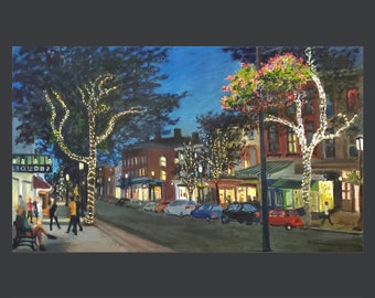 Tarrytown Night Scene, Main Street, Near the Liquor Store (giclee print)