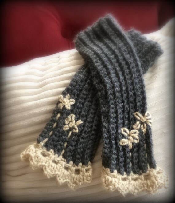 Items similar to Embroidered Fingerless Texting Gloves Crocheted