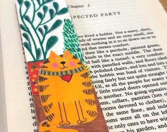 Handpainted Wooden Bookmark, Orange Cat, Book Lover Gift | Personalize This