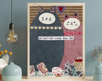 Love Cats Art Print | Quirky Romance Collage (Digital Download)