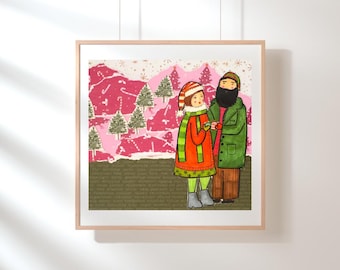 Winter Couple Art Print | Sweet Holiday Scene (Digital Download)