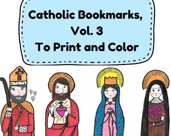 Catholic Saint Bookmarks to Color or Print Out | Printable | Digital Art | Downloadable Craft