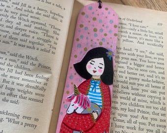 Handpainted Wooden Bookmark | Unicorn Girl |Unique Book Lover Gift | Personalize!