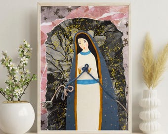 Mary, Undoer of Knots Art Print, Collage Painting (Digital Download)
