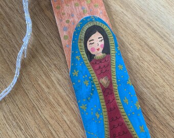 Handpainted Wooden Bookmark, Blessed Mother/OLG, Book Lover Gift | Personalize This!