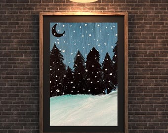 Winter Pines Acrylic Painting | Snowy Forest Art Print (Digital Download)