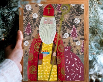 Saint Nicholas Christmas Art Print | Holiday Wall Decor (Digital Download)