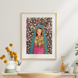 Blessed Mother With Flowers Art Print | Digital Print | Digital  Wall Art