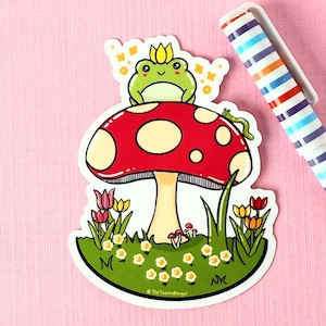 Frog on a Mushroom Vinyl Sticker