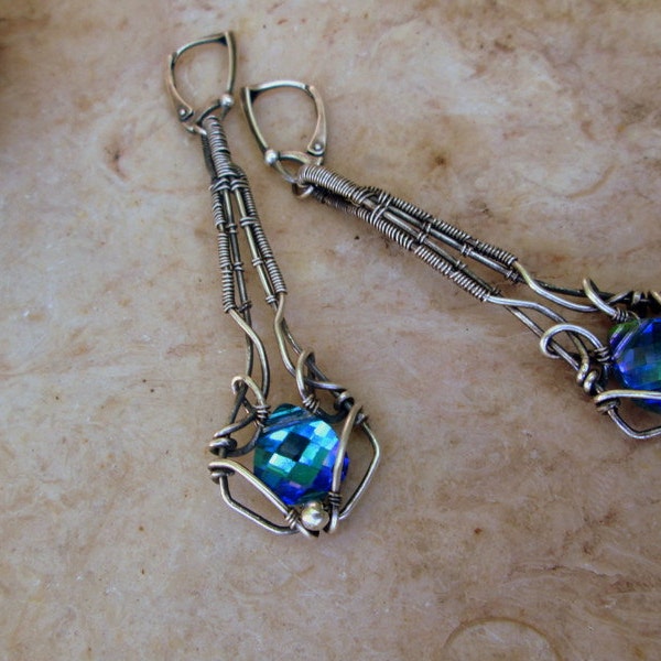 sterling silver  aqua swarovski crystal earrings