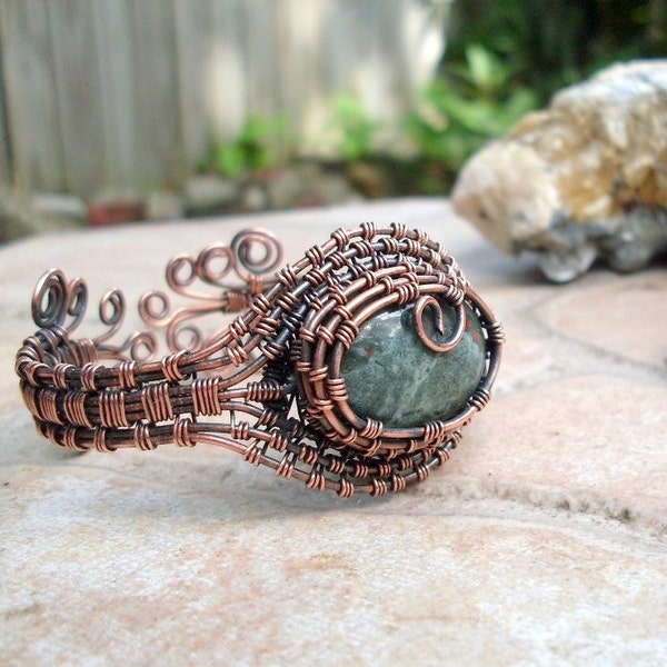 Bloodstone Woven Bracelet In Copper