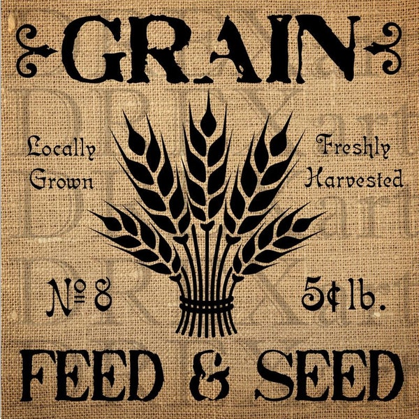 GRAIN - WHEAT - Feed & Seed - 12 x 12 - 7 mil Mylar STENCIL for Burlap Pillows / Wood Signs