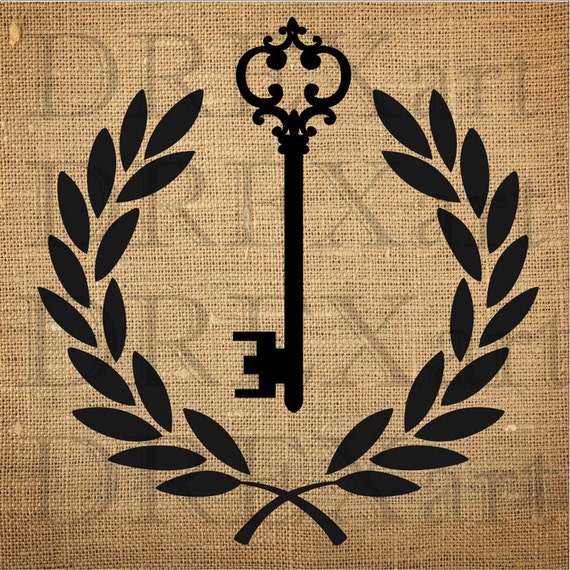 Items similar to LAUREL WREATH with KEY for Burlap Pillows / Wood