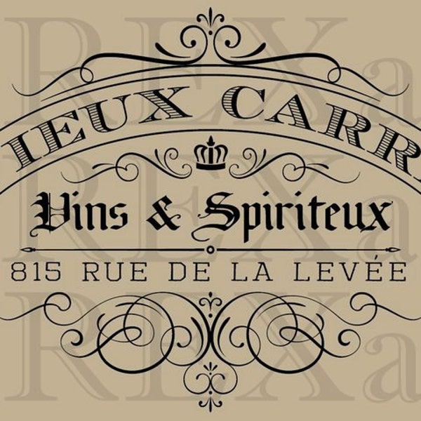 French Stencil - VIEUX CARRE - Wine & Spirits - 12 x 20 - 7 mil Mylar STENCIL - use for Signs - Painting - Burlap - Pillows - Signs