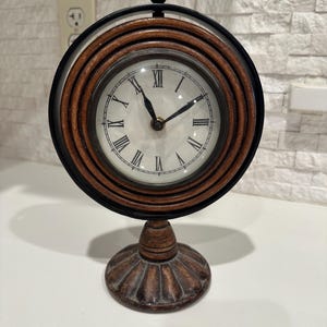 Vintage-Inspired Wood and Metal Mantle Clock