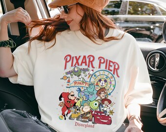 Vintage Pixar Pier Disneyland Comfort Colors Shirt, Disney Festival 2025 Shirt, Disney Pixar Characters Group Shirt, Disney Trip 2025