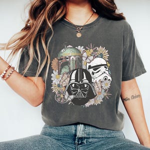 Vintage Floral Star War Comfort Color Shirt, Star War Floral Shirt, Darth Vader, Stormtrooper, Boba Fett Shirt, Star War Shirt