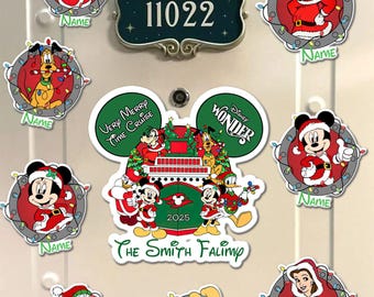 Personalized All Characters Disney Christmas Cruise Magnet, Mickey & Friends Princess Stitch Xmas Magnet, Very Merry Time Cruise 2025 Magnet