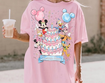 Camiseta infantil personalizada con globos de cumpleaños de Disney, camiseta de Mickey y sus amigos para cumpleaños, el mejor regalo de cumpleaños, camiseta de cumpleaños familiar.