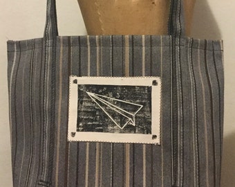 Block print striped tote bag