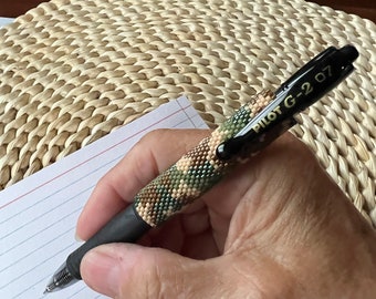 Camo Pen, Peyote Stitch pen,  Hunting Gift, Army Pen , Woodland Camouflage Pen, Beaded Pen, Stationery Gift