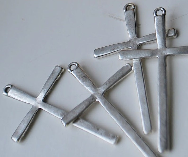 24 pieces Antique Silver Cross Charms 61mm x 36mm