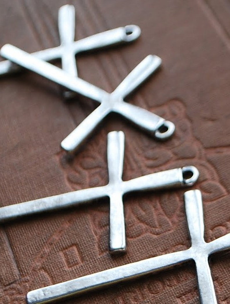 24 pieces Antique Silver Cross Charms 61mm x 36mm