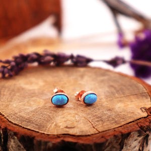Personalized Earring, Silver or 14K Real Gold, Minimalist Blue Synthetic Opal Stud Earrings, Birthstone or Anniversary Gift CZ Jewelry