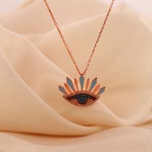 Personalized Necklace, 14K Gold or 925 Silver, Evil Eye Necklace, Enamel & Zircon Protection Pendant,Jewelry, Birthstone or Anniversary Gift