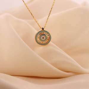 Personalized Necklace, 14K Gold or 925 Silver,Enamel Evil Eye Pendant Necklace – Handmade Protection Jewelry, Birthstone or Anniversary Gift