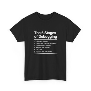 The 6 Stages Of Debugging - Coder Shirt - It Shirt - Regular Unisex Crewneck T-Shirt