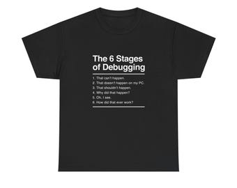 The 6 Stages Of Debugging - Coder Shirt - It Shirt - Regular Unisex Crewneck T-Shirt