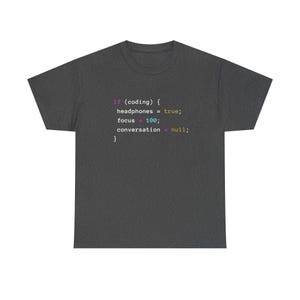 Coding With Headphones Javascript T-Shirt - Nerd Shirt - Regular Unisex Crewneck T-Shirt image 11