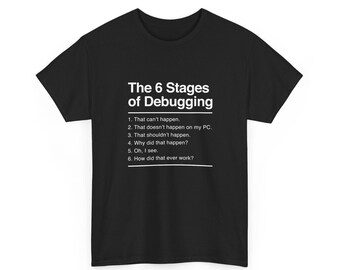Les 6 étapes du débogage - T-shirt pour codeur - T-shirt informatique - T-shirt unisexe à col rond