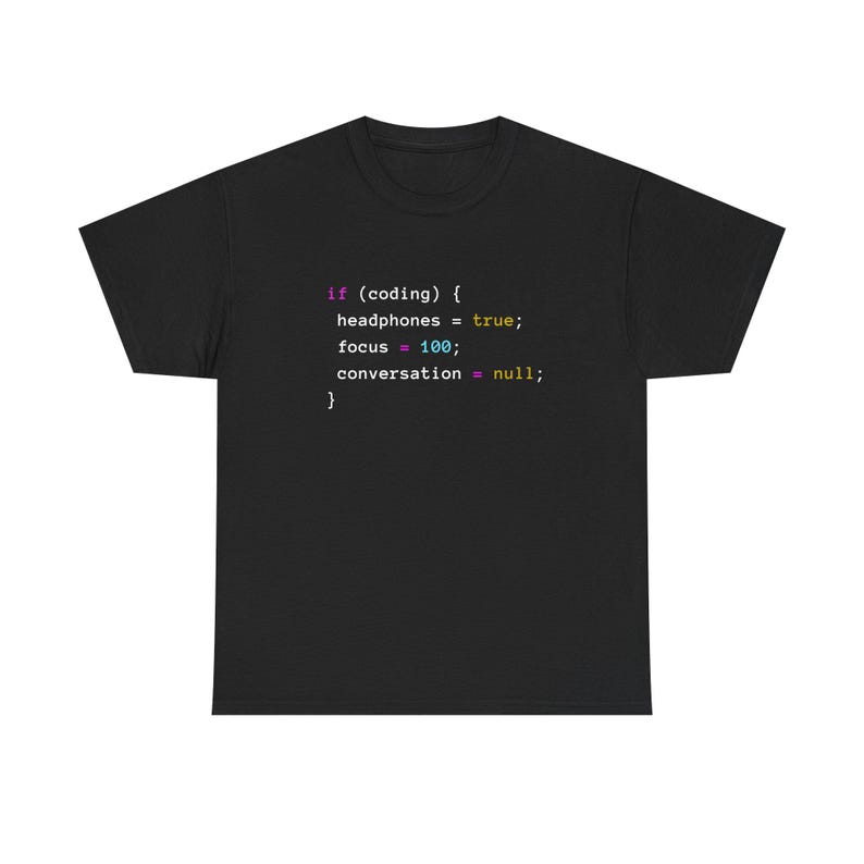 Coding With Headphones Javascript T-Shirt - Nerd Shirt - Regular Unisex Crewneck T-Shirt image 1