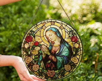 Lady of Guadalupe Stained Glass Suncatcher, Virgin Mary Suncatcher, Virgin Mary Window Hanging, Christian Decor Stained Glass Suncatcher