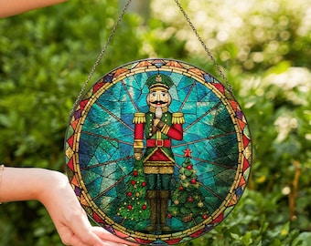 Christmas Nutcracker Stained Glass Suncatcher, Christmas Home Decor Stained Glass Ornament, Christmas Gift, Nutcracker Window Hanging Decor