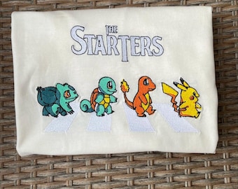 Maglietta ricamata Anime Pika The Starters, maglione ricamato Anime The Starters, felpa con cappuccio ricamata Anime, regalo per gli amanti degli anime