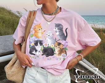 Cottagecore Cat Png, Cute Cat Lovers Png, Cat Wildflowers Png, Botanical Cat Png