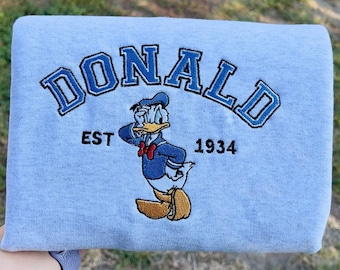 Vintage Donald Duck Embroidered T-Shirt,  Donald Duck Est 1934 Embroidery Sweater, Disneyland Donald Hoodie, Disney Trip Outfit