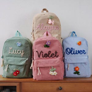 Personalized Kids Backpack, Custom Corduroy Backpack With Kids Name, Toddler Corduroy Backpack With Names, Preschool Backpack