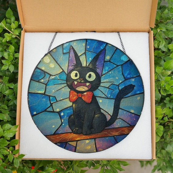Jiji Cat Stained Glass Suncatcher, Ghibli Studio Suncatcher Window