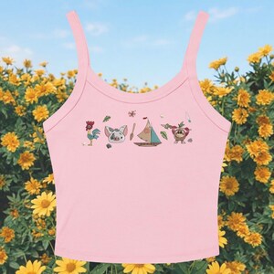 Disney Disney Moana Pua Hei Hei Besticktes Spaghetti-Träger Tank Top, Moana Disney Urlaub Stickerei Racer Tank, Kokosnuss Mädchen Baby T-Shirt Bild 4