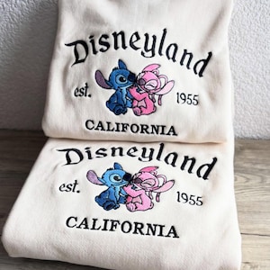Stitch And Angel Matching Embroidered T-Shirt, Disney Lilo And Stitch Sweatshirt, Disney Couples Embroidery Hoodie, Stitch Angel Couple Tee