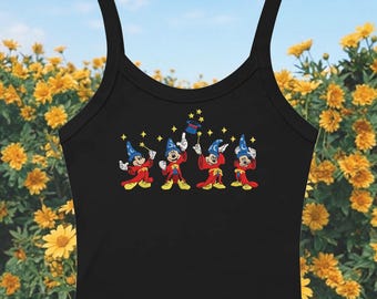 Disney Fantasia Magier Mickey gesticktes Spaghetti-Träger Tank Top, Disney Trip Stickerei Racer Tank, Zauberer Mickey Baby T-Shirt