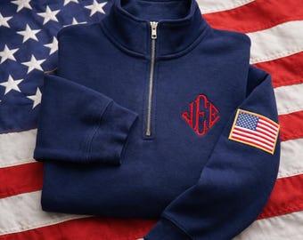 Custom Embroidered Diamond Monogram Quarter Zip Sweater, Custom Text Embroidered Quarter Zip Sweater, Carnival and Costume Parties