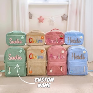 Personalized Handmade Backpack and Lunchbag Set, Custom Corduroy Backpack and Lunchbag With Kids Name and Icon, Back To School Kit