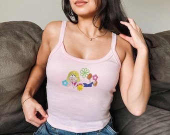 Lizzie Mcguire Floral gesticktes Spaghetti-Trägershirt, Lizzie Embroidery Racer Tank, Lizzie Mcguire Baby T-Shirt, Disney Trip Tee