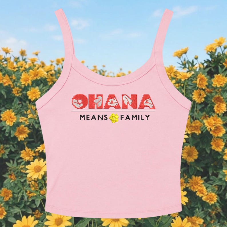 Disney Lilo and Stitch Ohana Embroidered Spaghetti Strap Tank Top, Ohana Means Family Embroidery Racer Tank, Hawaiian Baby Tee, Disney Tee image 3